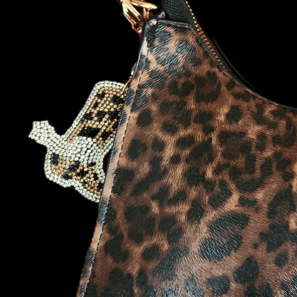 JANE & BERRY Leopard Print Bag with COWBOY BOOT Charm/Key Chain NWT